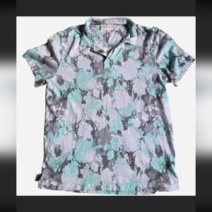 Sun + Stone Men's Polo Shirt in Gray and Green Floral